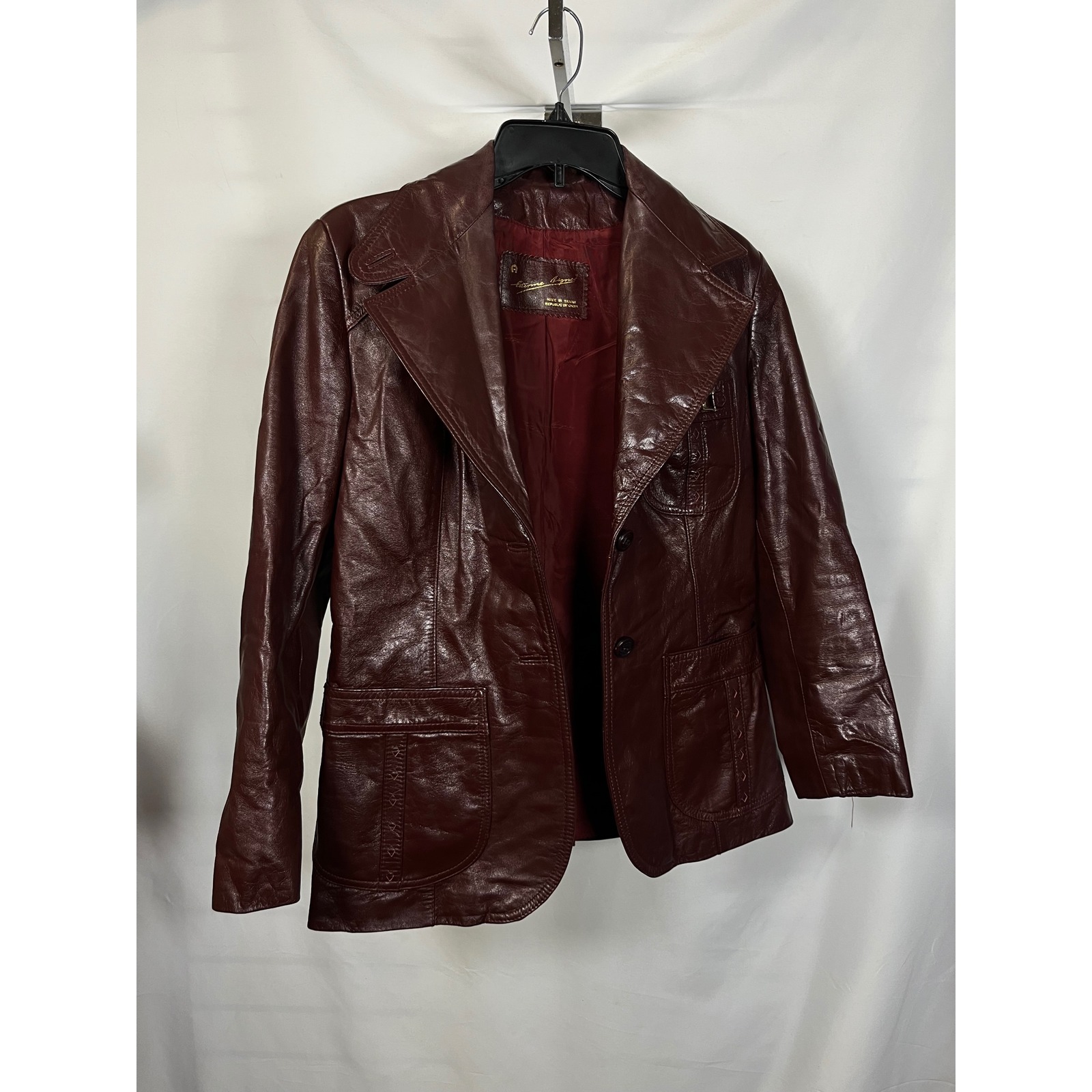 Etienne Aigner Burgundy Leather Blazer Jacket
